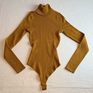 Abercrombie & Fitch Mustard Ribbed Turtleneck Sweater Bodysuit Thong Size S